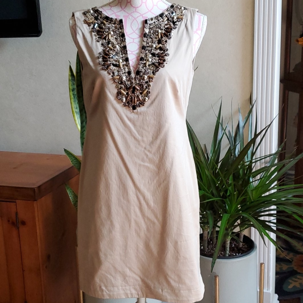 Maggie London embellished tan brown dress size 4